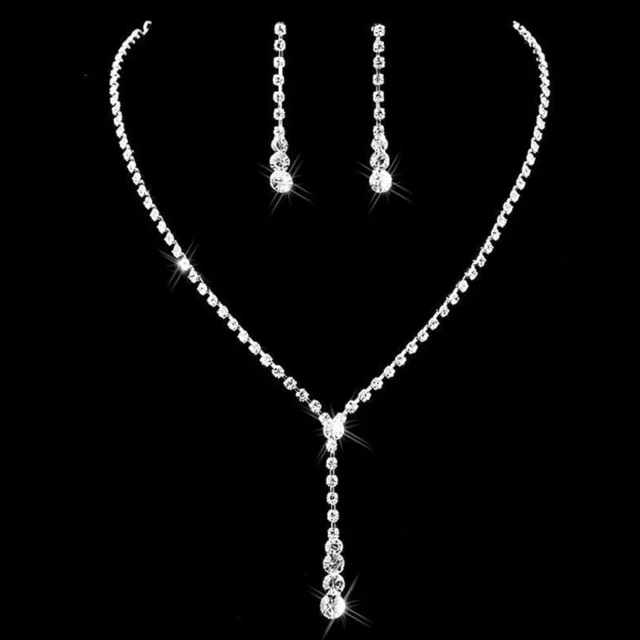Crystal Rhinestone Diamante Bridal Necklace & Earrings Set Wedding Choker Au