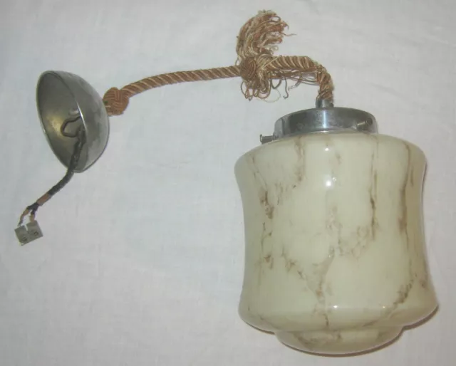 alte ART DEKO - DECKENLAMPE, mamor. OPALGLASSCHIRM, um 1930, rund