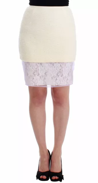 DAIZY SHELY Skirt White Pencil Wool Lace Mohair Solid s. IT42 / US8 / M RRP $350