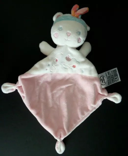 53.Doudou Plat Mots D'enfants Ours Indien Rose Bleu Blanc Coeur E.neuf*