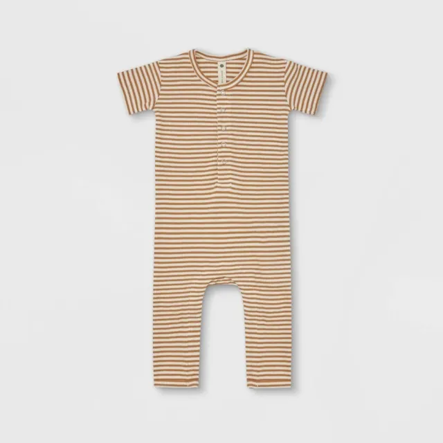 Q by Quincy Mae Romper Baby Ivory Ribbed Striped Short Sleeve Cotton Size 2-3Y