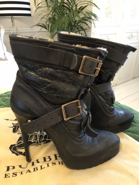 Bottes cheville Burberry Prorsum Aviator doublées de shearling UK 6, avec boîte et sac à poussière