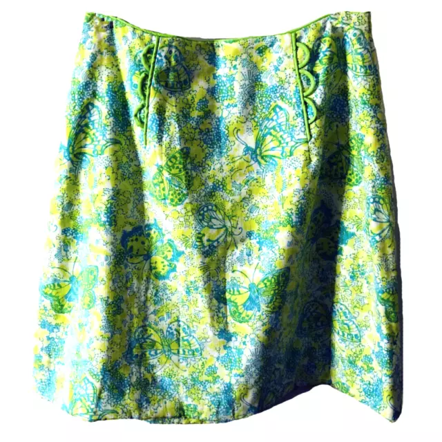 The Lilly Lilly Pulitzer Vintage 1970s Cotton Butterfly Blue + Green Skirt M