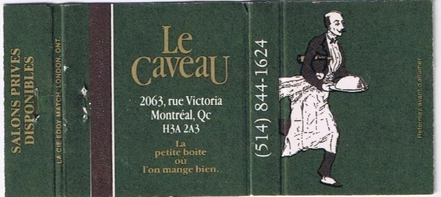 Matchbook Cover Le Caveau Restaurant Montreal Quebec