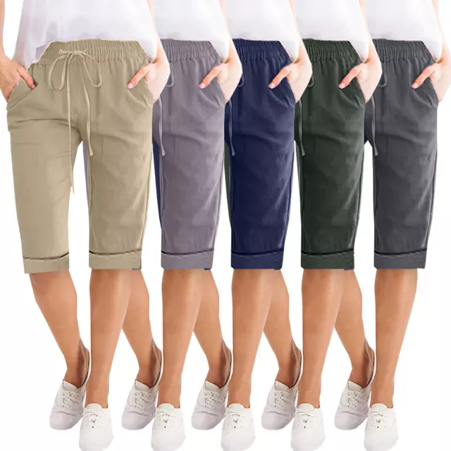 Medio Pantalones Capri Jogging Cortos Bolsillo Sólido en Forma Informal De M <