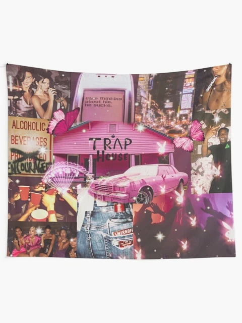 Trap House Neon Aesthetic Wall Tapestry, Trap House Collage Wall Tapestry