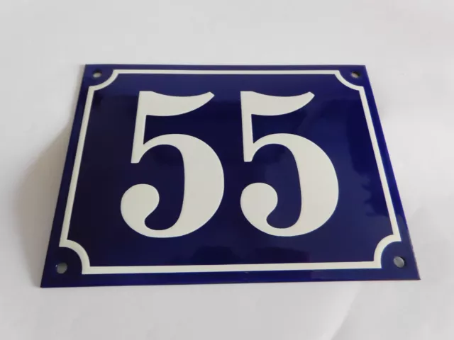 XL Large French Handmade Enamel Porcelain 8″x 5.75″ House Street Number Sign 55