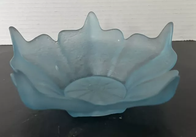 Vintage Viking Stockholm 5 Petal Lotus Baby Blue Frosted Satin Glass Bowl 6”