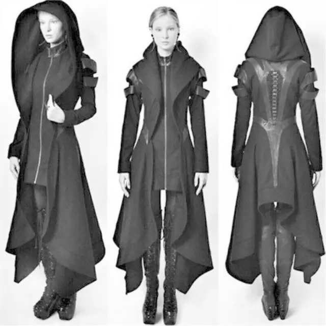 Gothic Retro Women Steampunk Victorian Swallow Tail Long Trench Coat Jacket 0418