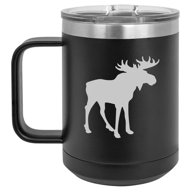 15oz Tumbler Coffee Mug Handle & Lid Travel Cup Vacuum Insulated Moose