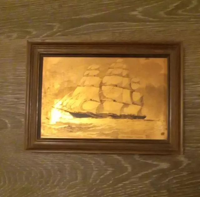 Etchmaster Original The James Baines Ship Etched Copper Picture Framed 7×9 1/2