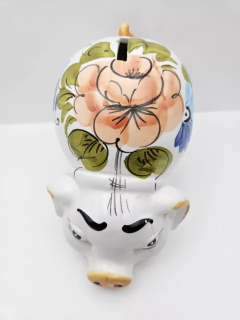 Piggy Bank céramique peinte à la main design floral banque à pièces en forme de cochon fabriquée en Italie 3