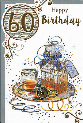 Happy 60Th Male  Birthday Greeting Card 9” By 6” Nice Verse, Whiskey Free P+P