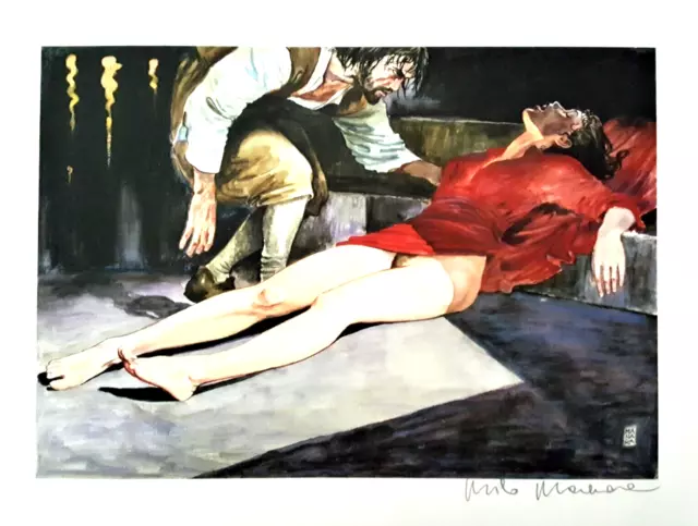 Milo Manara Druck - Caravaggio Pittore E La Modella / 28,5 x 38 cm / Signiert