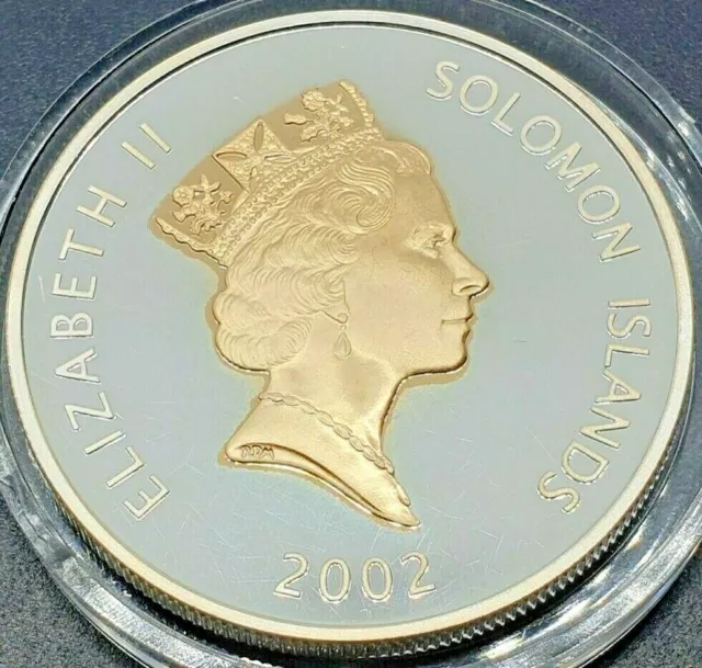 Solomon Islands $5 2002 QEII Orb KM#113a Silver 0.925 Gold Gilded Proof Coin