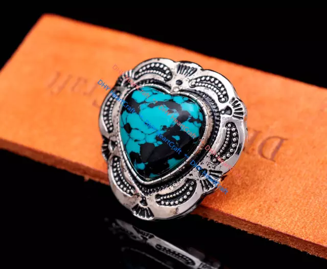 10X Silver Beauty Flower Heart Turquoise Conchos For Belt Leathercraft Handbag