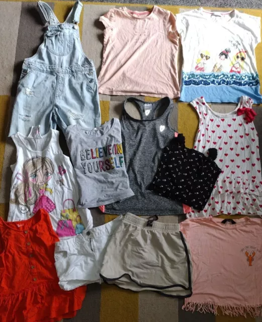 Girls Summer Bundle Dungarees,Tops,Shorts & Skirt Age 10-11 Years Excellent Cond
