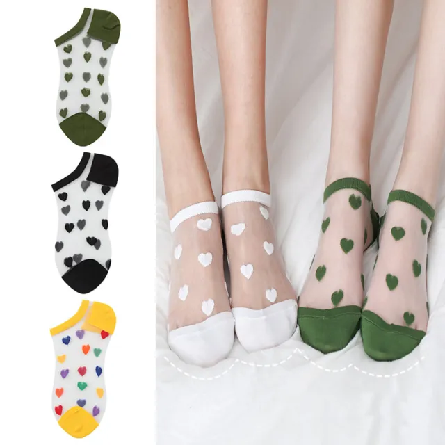 Summer Women Peach Heart Transparent Glass Socks Ultra Thin Short Ankle Socks