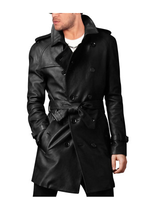 Trench ceinturé en cuir Cuir Saint Laurent pour homme en coloris Noir Homme Vêtements Manteaux Imperméables et trench coats 