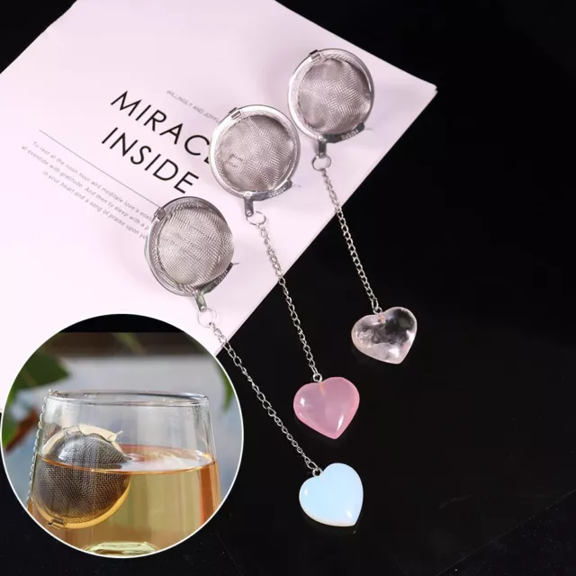 Heart Crystal Stone Stainless Steel Tea Ball Strainer Infuser Filter Pendant