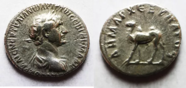 ZURQIEH -AD1543- ARABIA, Bostra. Trajan. AD 98-117. AR Drachm . Camel