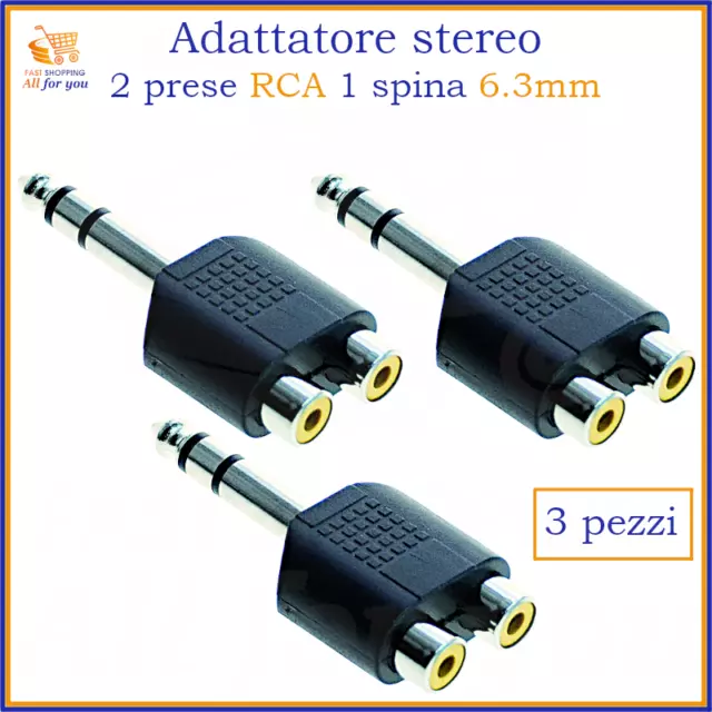 Adattatore sdoppiatore jack rca 6.3 stereo 2 femmina a maschio splitter x audio