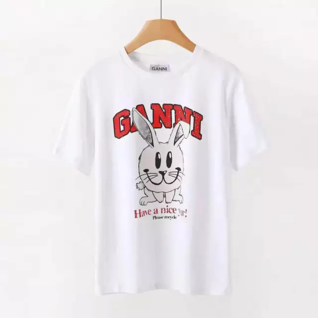 Ganni white Rabbit Graphic Women's Short Sleeve Crewneck T-Shirt