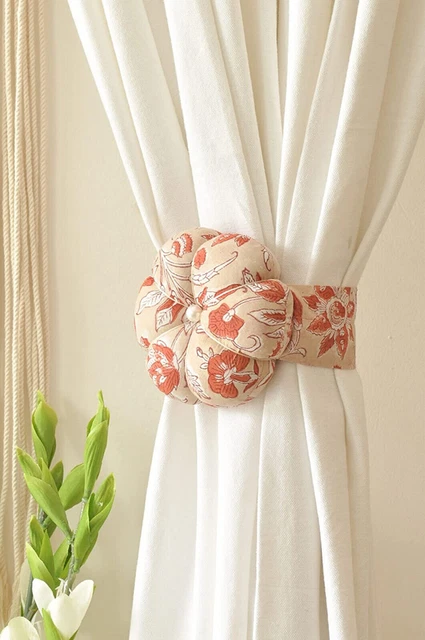 Beautiful Cotton Solid Printed Curtain Tieback Pink Set of 2 Pcs 15 Inch