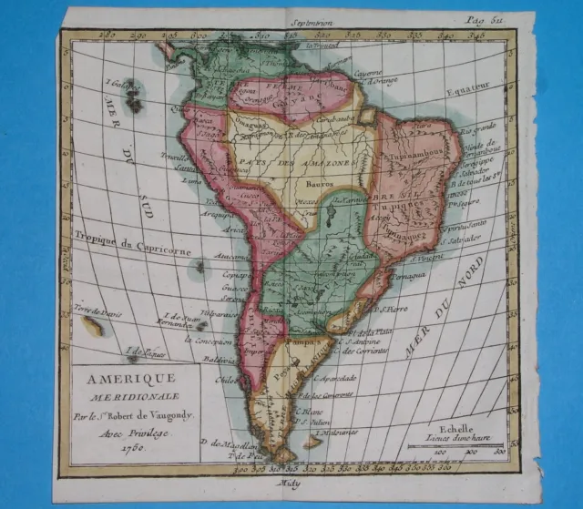 1750 Original Map Peru Bolivia Argentina Chile Falkland Patagonia Ecuador Brazil