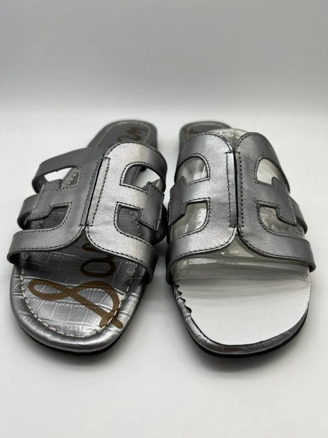NIB Sam Edelman Bay Pewter Gray Leather Slide Sandal US 8 EU 38 MSRP $120 3