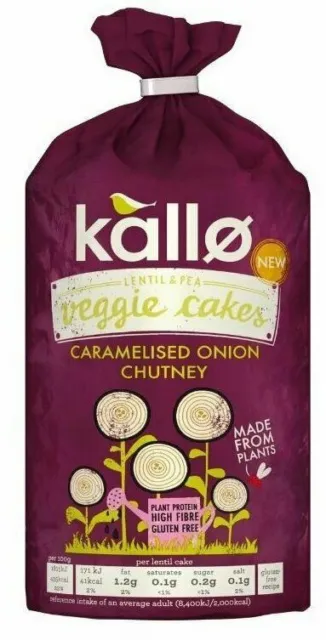 2x122g KALLO Caramelised Onion Chutney Lentil Pea Veggie Cakes Natural Snacks