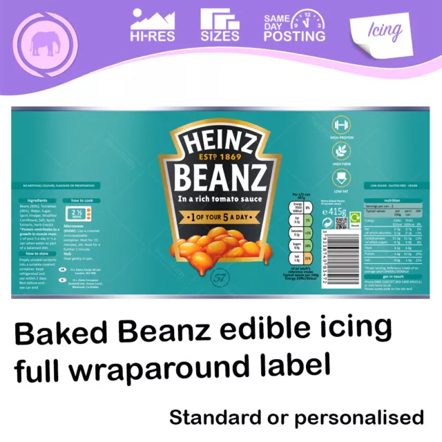 Heinz Baked Beans Beanz Full Label Cake Topper Personalised Edible Icing