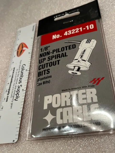 432221-10 1/8' Non-Piloted Up Spiral Cutout Bits, Porter Cable, 10/Pk, New