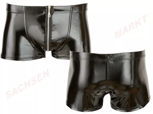 Herren Lack Zipper Pants Short Hose Reißverschluss Schwarz Black Fetish Latex