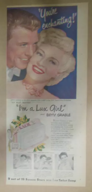 Lux Soap Ad: Betty Grable and Dan Barry from 1950 Size: 7.5 x 15 inches