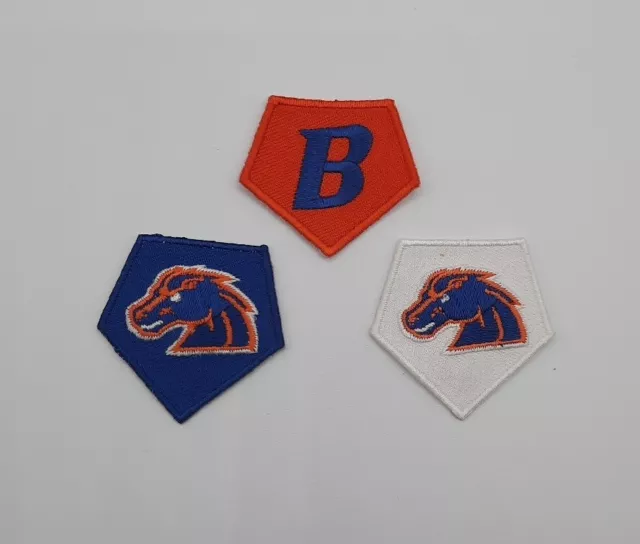 3X Boise State Broncos 1.5" Orange Blue White Iron On Embroidered Patch Lot Set