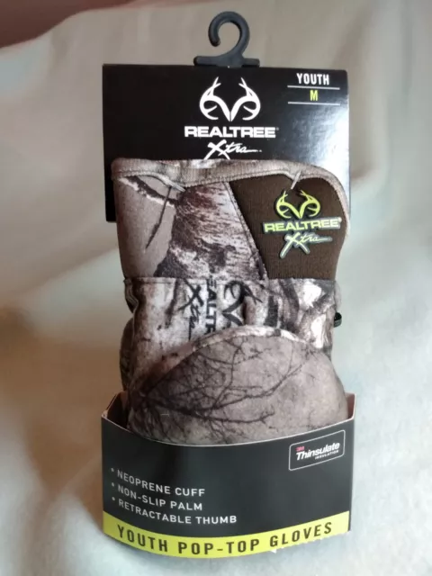 Realtree Xtra Youth Pop-Top Gloves Size Med Camo  New with Tags! Free Shipping!!