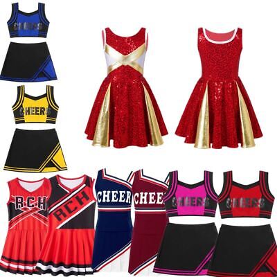 Kids Girls Cheerleading Dress Top Pleated Skirt School Uniform Dance Costumes