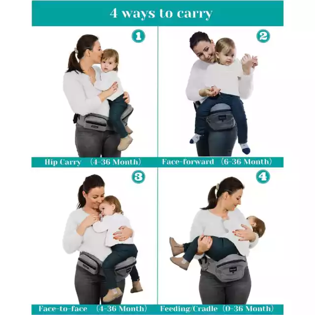 FLEEROSE - CPC-Certified Hip Seat Baby Carrier - Black 4 Positions Open Box Buy