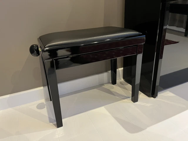 Piano Stool Leather Gloss Black Wood Adjustable Excellent Condition