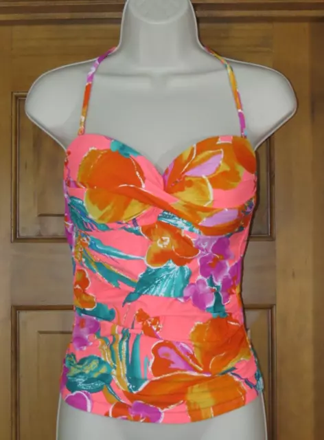 La Blanca Women's Multicolor Floral Twist Front Tankini Swim Top Size 8*