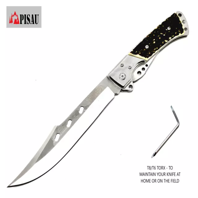 PISAU Outdoor Large Folding Knife Camping Fishing hunting Bowie Pocket Bush EDC.