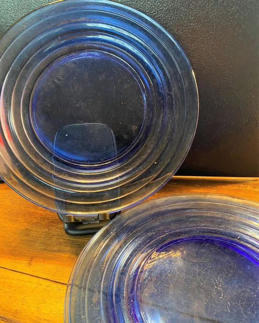 Lot of 3 pieces Hazel Atlas Cobalt Blue Moderntone Depression Plates 9 Inch NICE