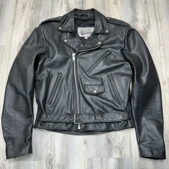 Vintage Wilson Open Road Black Leather Motorcycle Jacket Men 42 Long NO LINER