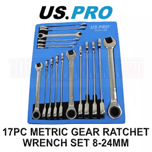 US PRO Tools 17 Stck. 8 mm-24 mm metrisches Getriebe Ratsche Schraubenschlüssel Schlüssel Set in Schaumstofftablett