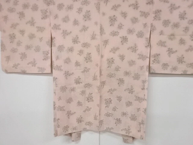 95757# Japanese Kimono / Antique Haori / Woven Floral Plants
