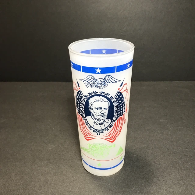 Vintage Civil War Centennial Frosted Drinking Glass Ulysses Grant
