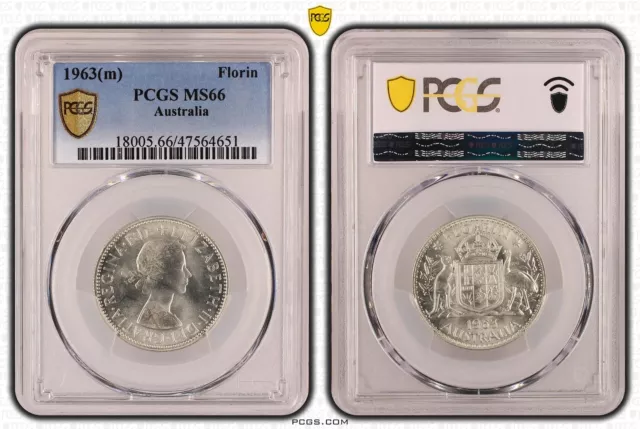 Australia 1963 Silver Florin 2/- Coin PCGS MS66 Superb Gem Unc Eq Top Pop #4651