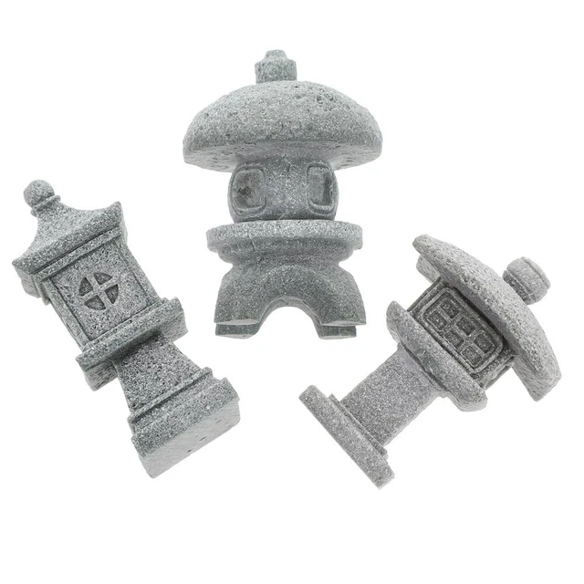 3 piezas artículos de mobiliario de paisaje de simulación mini pagoda estatua gris