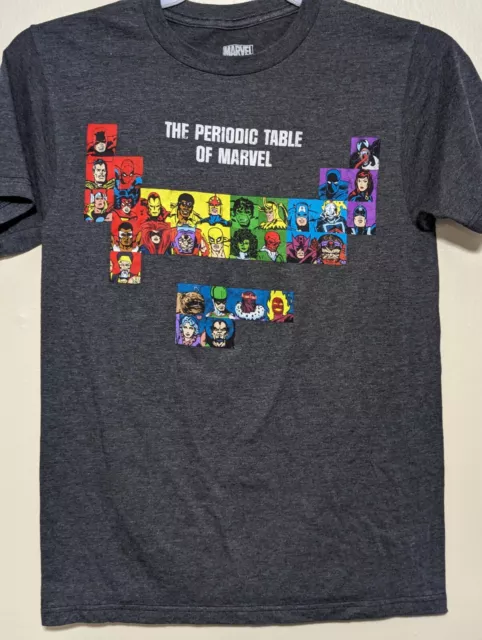 Marvel Mens Gray Periodic Table of Marvel Superheroes Graphic T-shirt Size Small